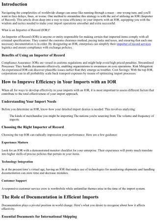 How to Improve Efficiency in Your Imports with an IOR