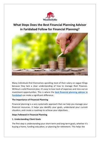 What Steps Does the Best Financial Planning Advisor in Faridabad Follow for Financial Planning