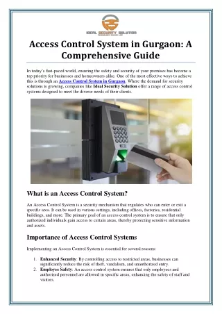 Secure Your Premises with Advanced Access Control Systems in Gurgaon