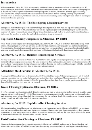 Center Valley, PA 18034: Quality Residential Cleaning at Reasonable Prices