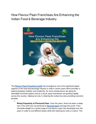 How Flavour Paan Franchises Are Enhancing the Indian Food & Beverage Industry