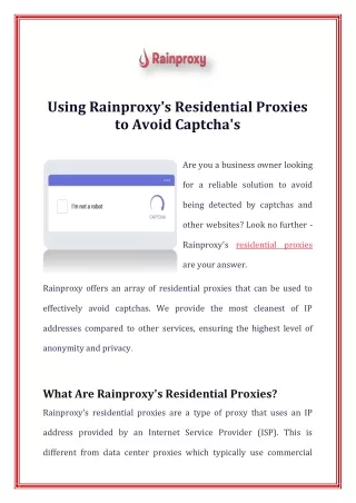 Rainproxy Residential Proxies for Captcha Bypass