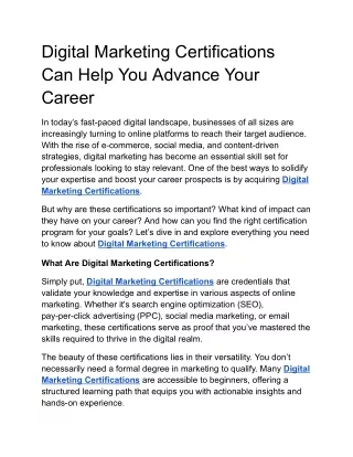 Digital Marketing Certifications Can Help You Advance Your Career