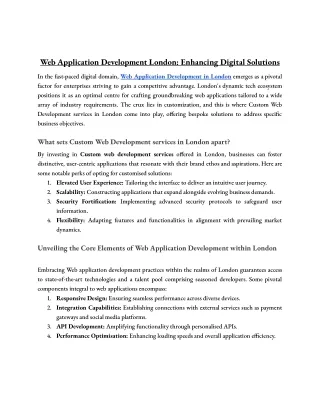 Web Application Development London: Enhancing Digital Solutions