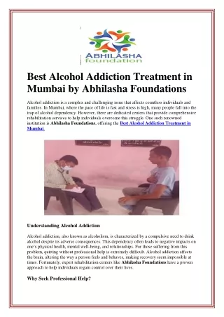 Best Alcohol Addiction Treatment in Mumbai by Abhilasha Foundations