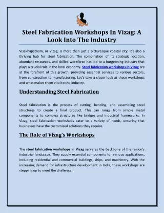 Steel Fabrication Workshops In Vizag  A Look Into The Industry