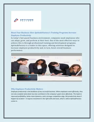 How AptitudeFactory’s Training Programs Increase Employee Productivity