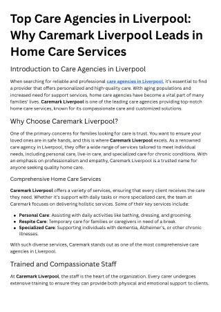 Top Care Agencies in Liverpool Why Caremark Liverpool Leads in Home Care Services