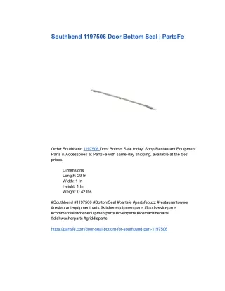 Southbend 1197506 Door Bottom Seal _ PartsFe