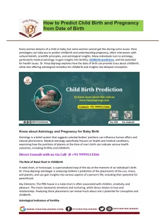 Child Birth and Pregnancy from Date of Birth