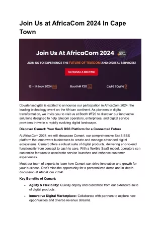 Join Us at AfricaCom 2024 In Cape Town