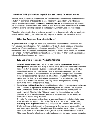 The Benefits and Applications of Polyester Acoustic Ceilings for Modern Spaces