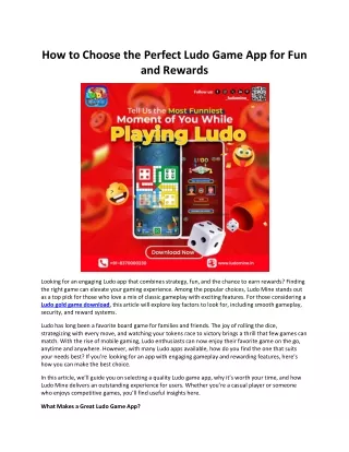 How to Choose the Perfect Ludo Game App for Fun and Rewards