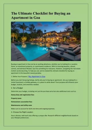The Ultimate Checklist for Buying an Apartment in Goa