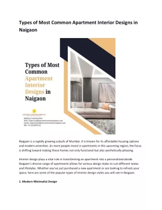 Types of Most Common Apartment Interior Designs in Naigaon