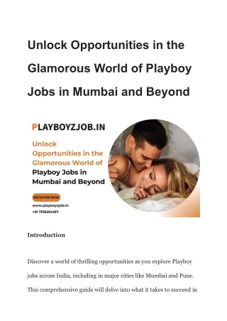 Unlock Opportunities in the Glamorous World of Playboy Jobs in Mumbai and Beyond