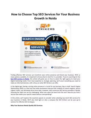 How to Choose Top SEO Services for Your Business Growth in Noida