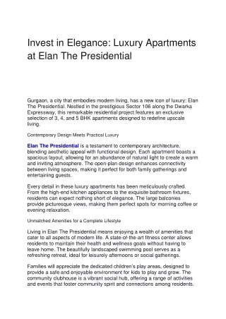 Luxury Apartments at Elan The Presidential