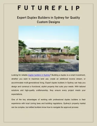 Expert Duplex Builders in Sydney for Quality Custom Designs