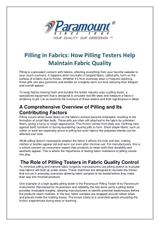 Pilling in Fabrics How Pilling Testers Help Maintain Fabric Quality