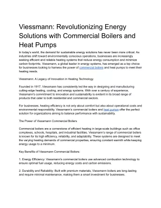 Viessmann: Revolutionizing Energy Solutions with Commercial Boilers & Heat Pump