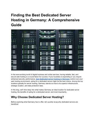 Finding the Best Dedicated Server Hosting in Germany_ A Comprehensive Guide