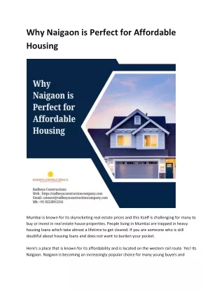 Why Naigaon is Perfect for Affordable Housing