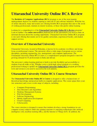 Uttaranchal University Online BCA Review