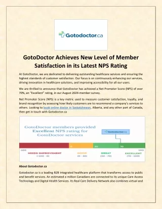GotoDoctor Achieves New Level of Member Satisfaction in its Latest NPS Rating