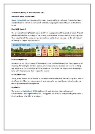 Traditional History of Wood Pressed Oils