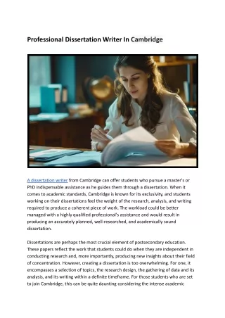 Professional Dissertation Writer In Cambridge