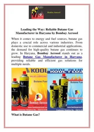 Leading the Way  Reliable Butane Gas Manufacturer in Haryana by Bombay Aerosol