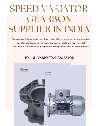 Speed Variator Gearbox Supplier in India