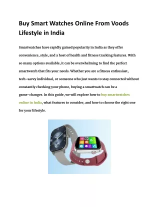 Buy Smart Watches Online From Voods Lifestyle in India