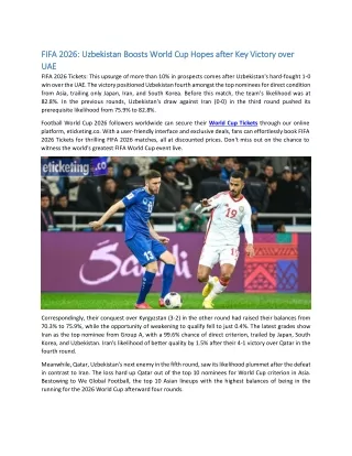 FIFA 2026 Uzbekistan Boosts World Cup Hopes after Key Victory over UAE