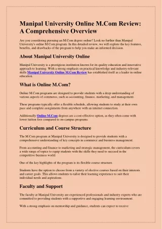 Manipal University Online M.com