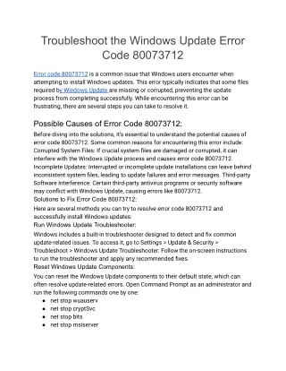 Troubleshoot the Windows Update Error Code 80073712