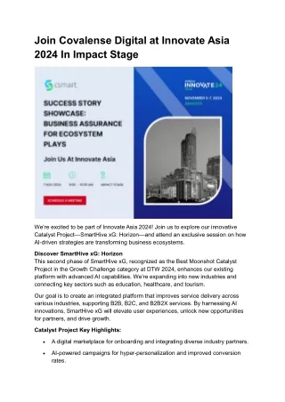 Join Covalense Digital at Innovate Asia 2024 In Impact Stage