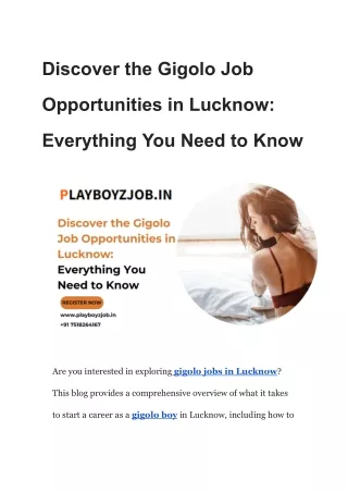 Discover the Gigolo Job Opportunities in Lucknow_ Everything You Need to Know