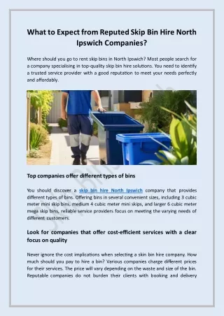 What to Expect from Reputed Skip Bin Hire North Ipswich Companies?