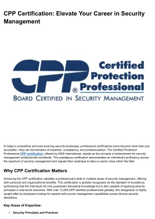 CPP Certification_ Elevate Your Career in Security Management