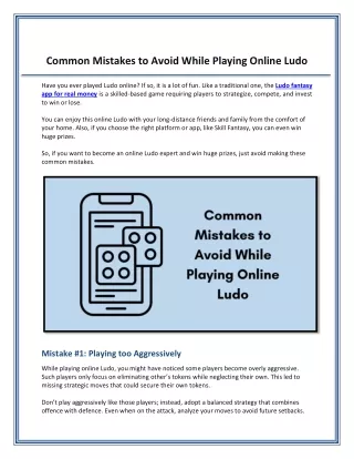 Common Mistakes to Avoid While Playing Online Ludo