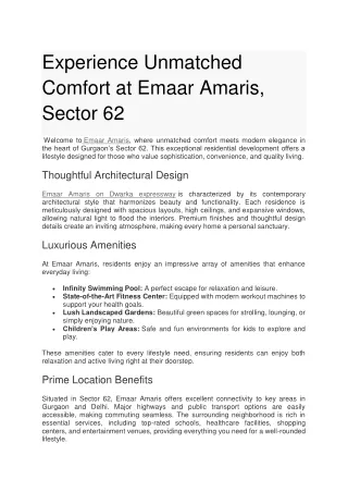 Experience Unmatched Comfort at Emaar Amaris