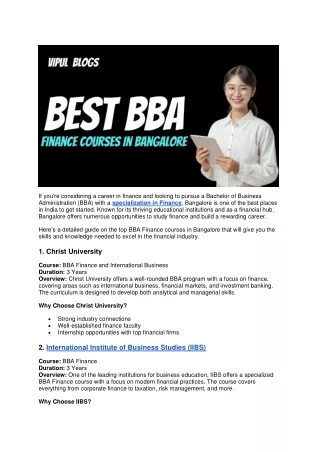 Best BBA Finance Courses in Bangalore You Should Know