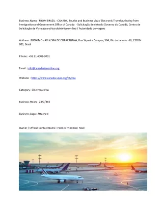 FROM BRAZIL - CANADA  Tourist and Business Visa / Electronic Travel Authority fr