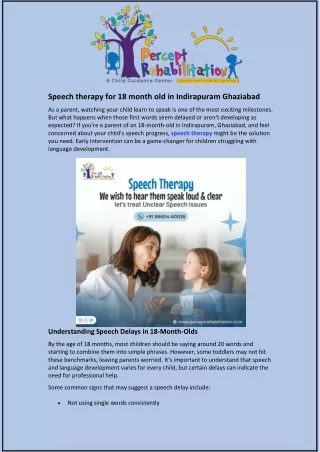 Speech therapy for 18 month old in Indirapuram Ghaziabad