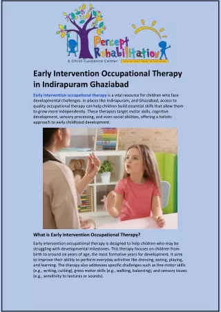 Early Intervention Occupational Therapy in Indirapuram Ghaziabad