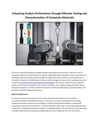 Enhancing Product Performance through Effective Testing and Characterisation