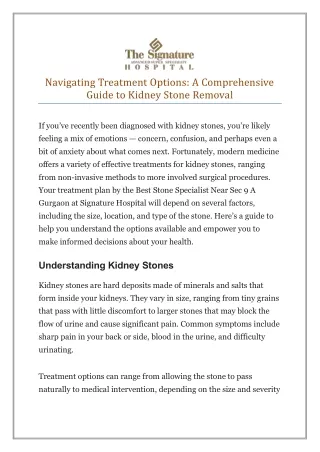 Navigating Treatment Options A Comprehensive Guide to Kidney Stone Removal