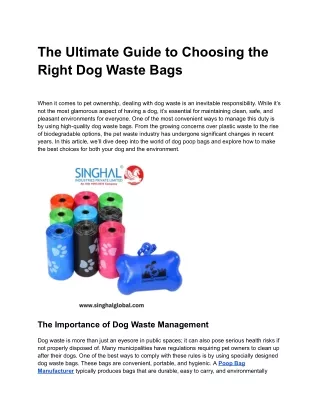 The Ultimate Guide to Choosing the Right Dog Waste Bags